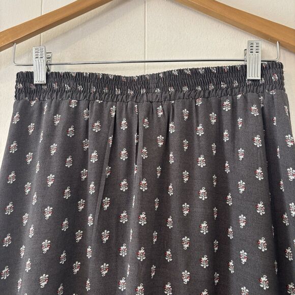 Garnet Hill XS Midi Skirt Gray Floral Pockets Elastic Waist Boho Sustainable - Picture 11 of 12